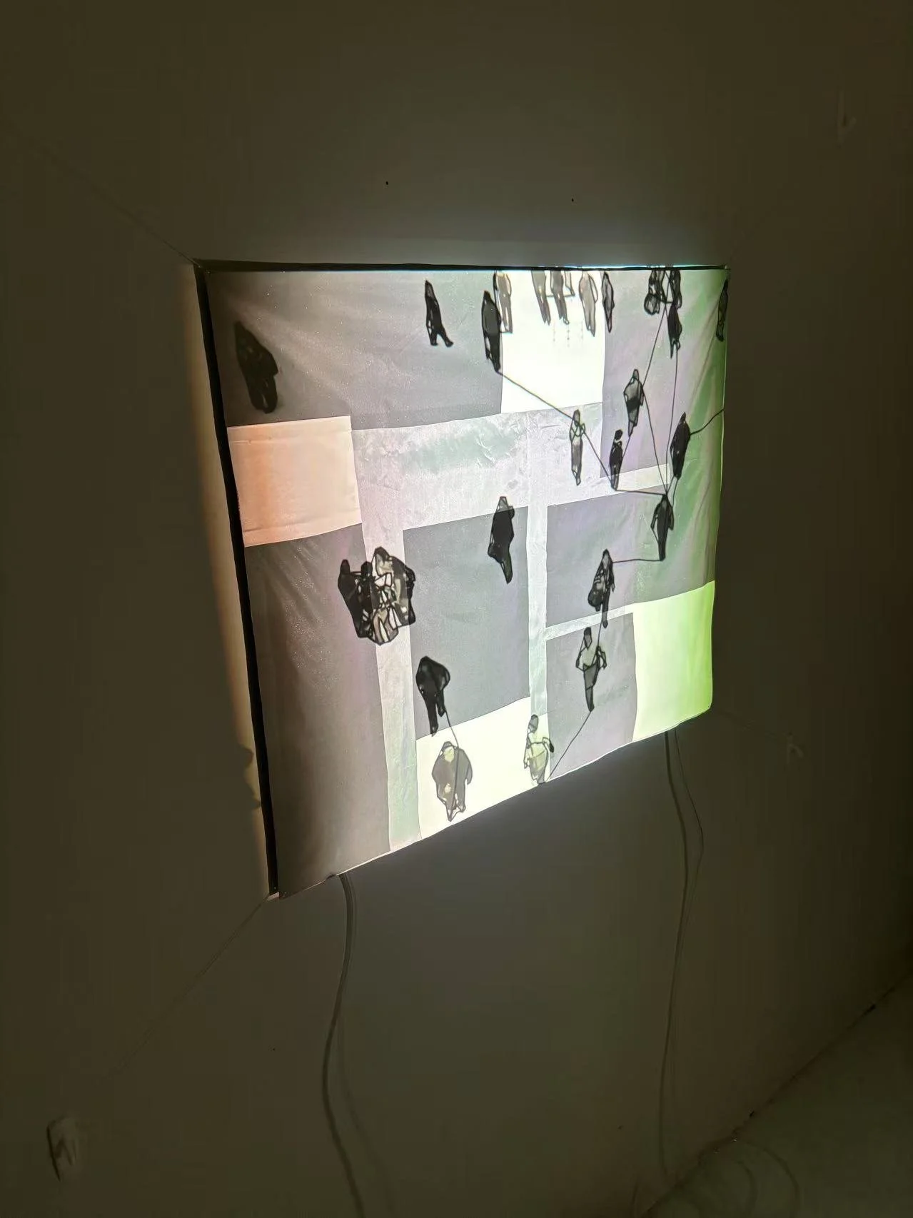 Inflatable textile collage with integrated video projection, 30 X 26 inch.