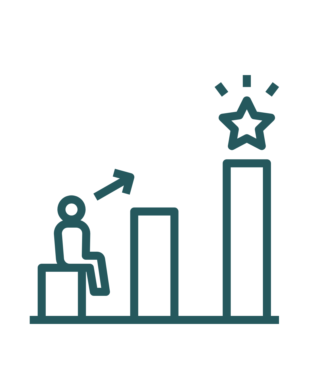 Illustration of a person sitting on a pedestal next to ascending bars with a star on top, indicating achievement or success.
