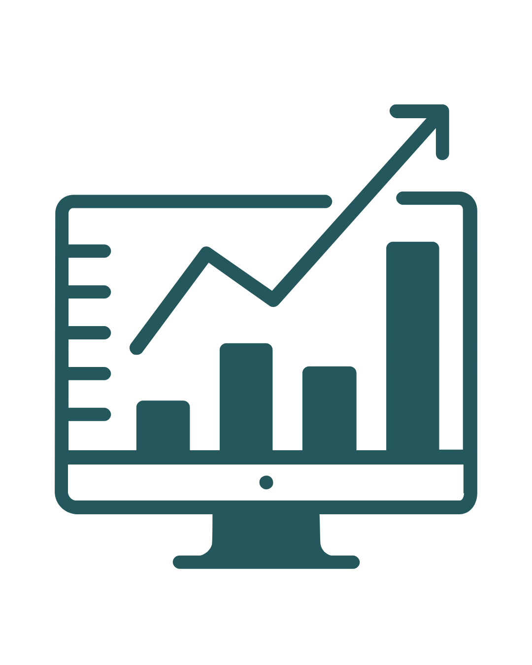 Line graph and bar chart on a computer monitor showing rising data trends.