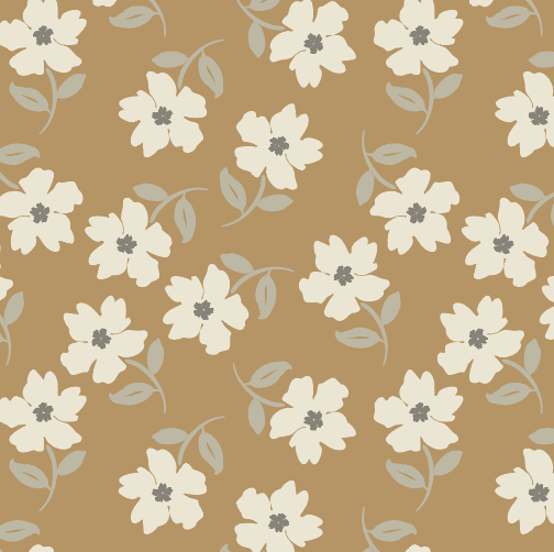 Playful Allover Floral Repeat Pattern in Yellow Cream Green Retro Large Flowers.png