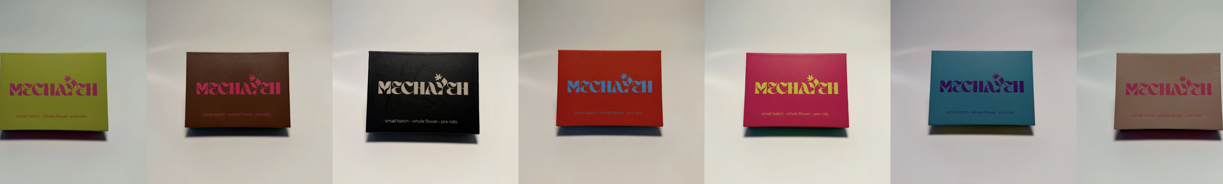 Row of Mechayeh multi-farmer variety pack boxes in different colors