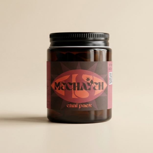 Mechayeh Chai Pack amber glass jar