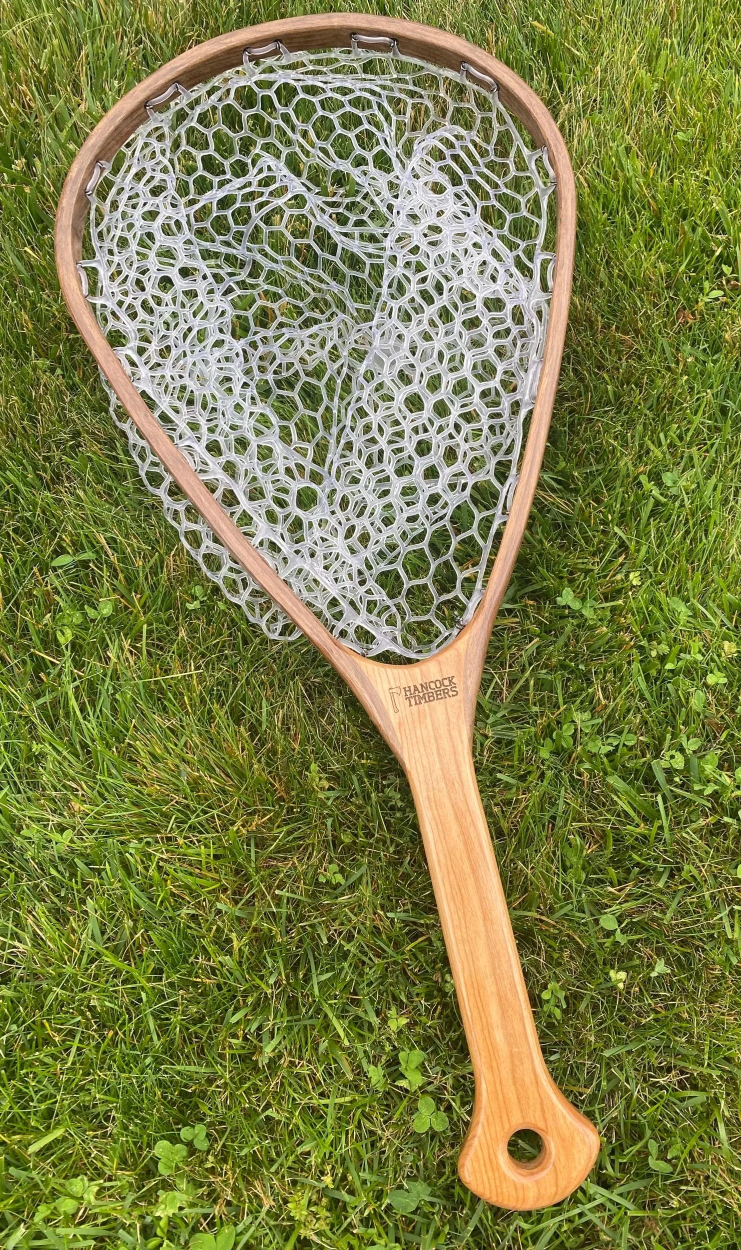Handmade Wader fly fishing net with hardwood frame and silicone net