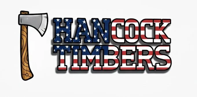 Hancock Timbers image with an axe in American Flag colors.