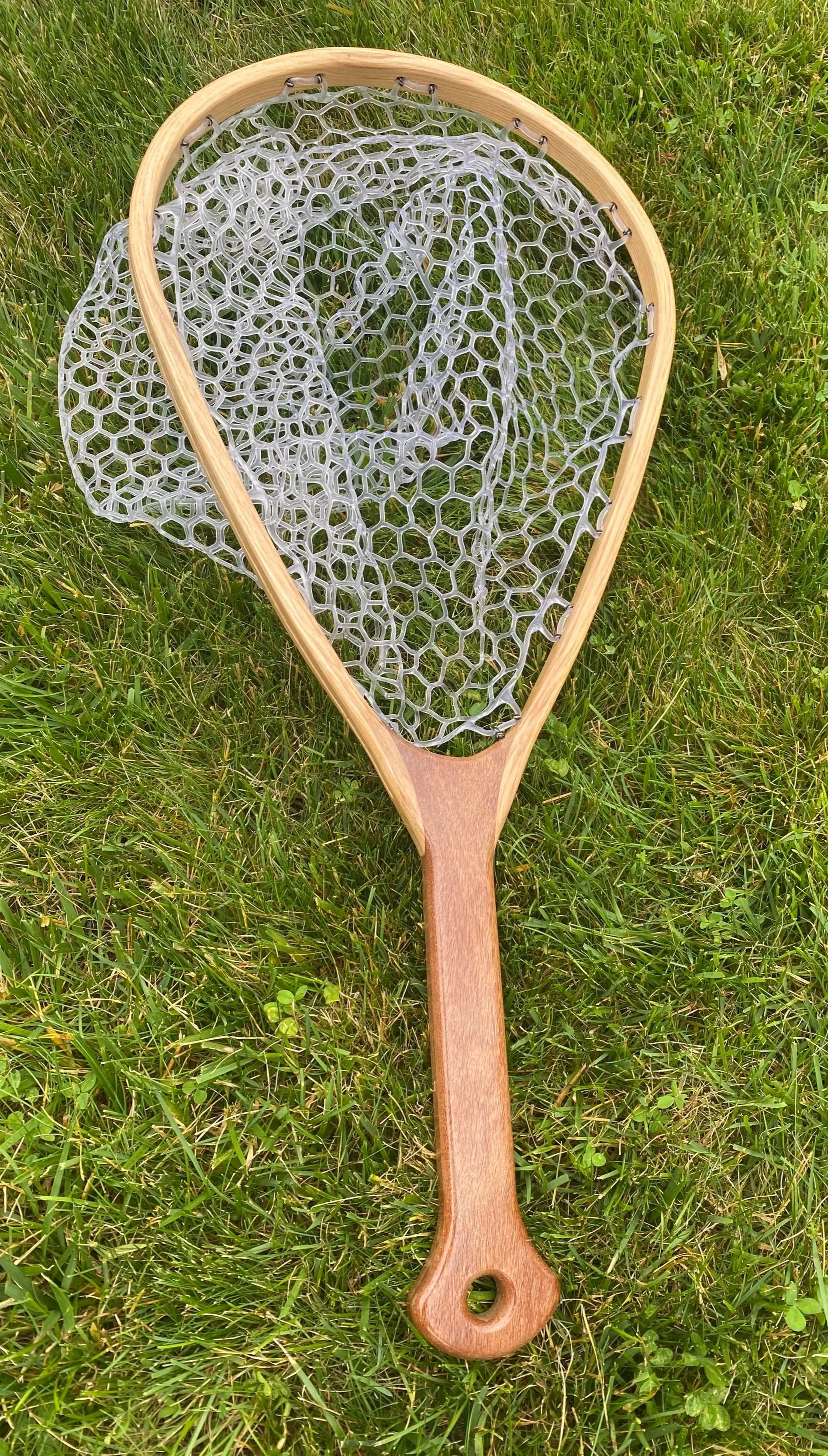 Custom handcrafted fly fishing net made from solid hardwood