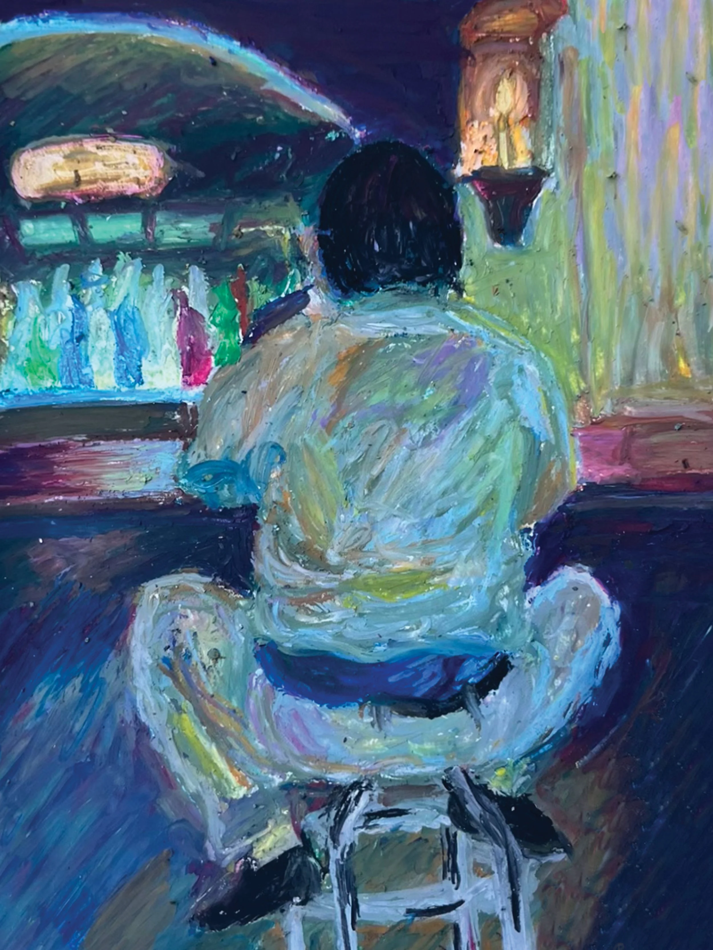 Alone at the Bar (2022)
9" x 6"
Oil Pastel on Paper 