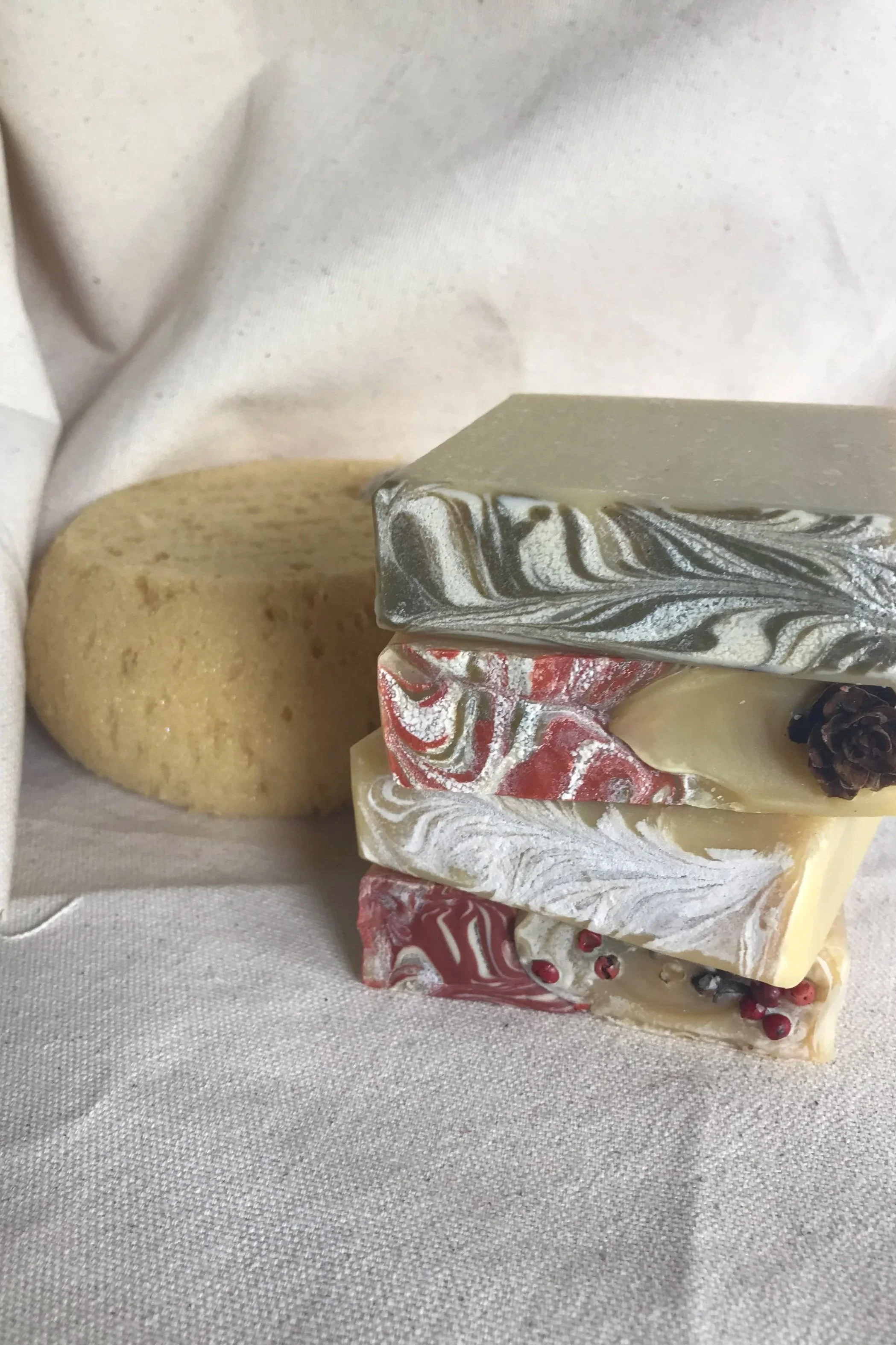 Marbled soap stack on cloth