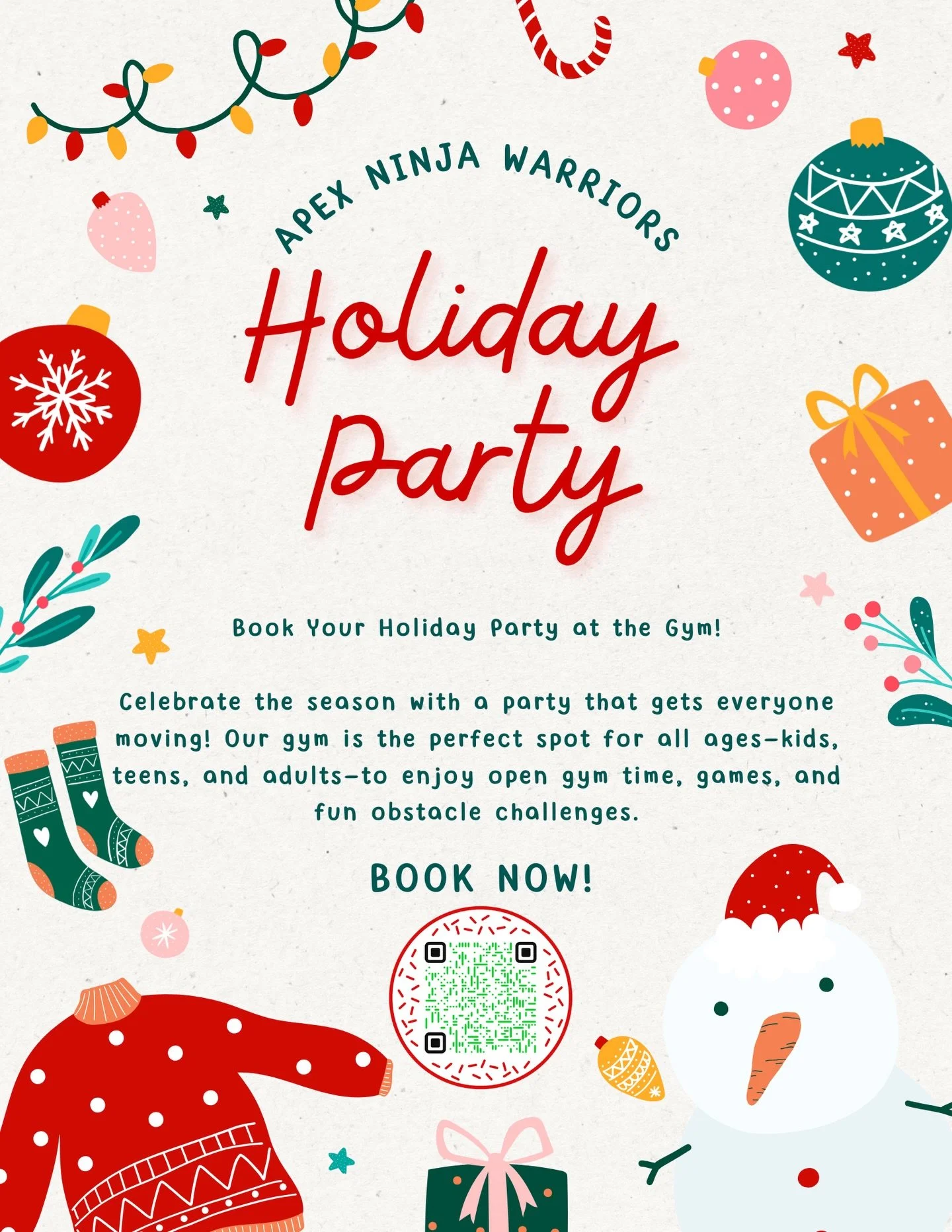 Make this year&rsquo;s holiday gathering unforgettable! 🎄🤍 We host holiday parties for ALL ages, complete with ninja challenges, obstacle courses, and tons of fun. Perfect for families, teams, friends &amp; coworkers. Book now!
.
.
.
#apexninjawarr