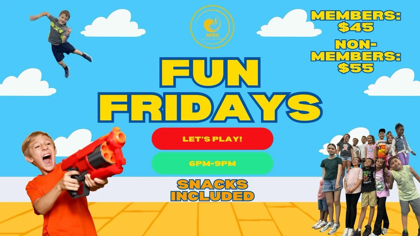 Fun Fridays at Apex Ninja Warriors = active kids + big smiles! Multiple activities like dodgeball, Nerf battles, and ninja challenges&mdash;your child&rsquo;s new favorite way to end the week!
.
.
.
#family #fitness #parentsnightout #htown #fyp