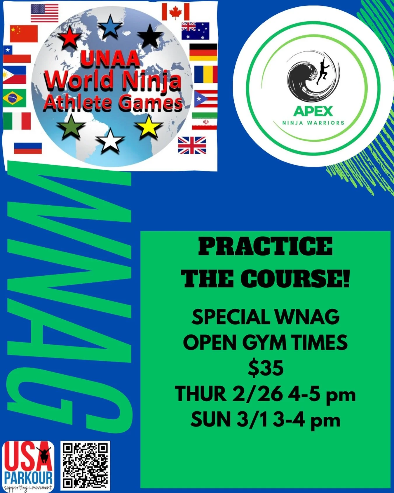 Get ready for WNAG! 💥
We&rsquo;re offering special open gym times to practice on the official #WNAG course before your official timing run. 
This is your chance to dial in your moves, build confidence, and feel fully prepared when it counts.
Don&rsq