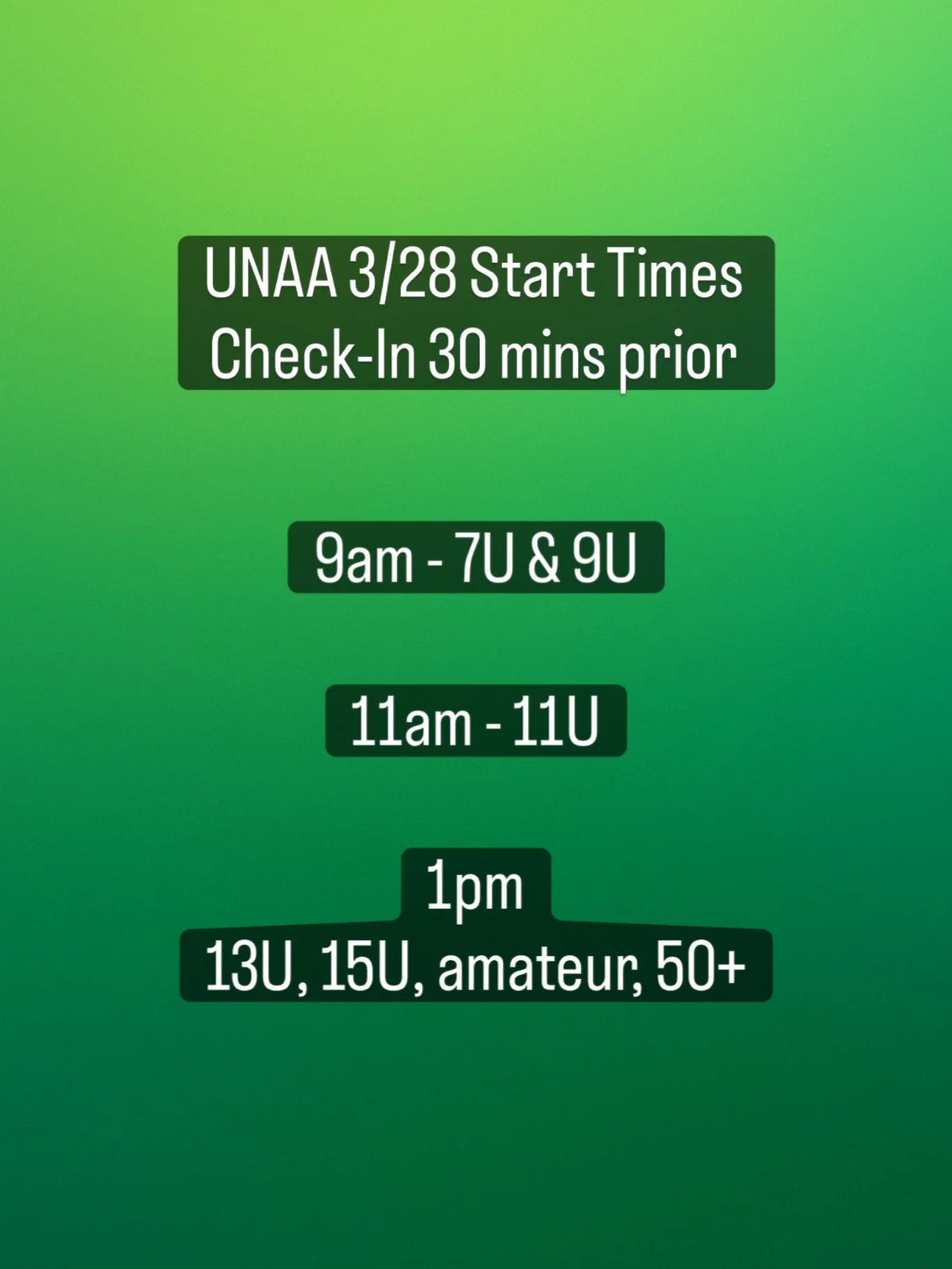 HERE WE GO!!!!!
UNAA Saturday 3/28 start times. Check in 30 minutes prior. 
See you on the course!

#unaa #apexninjawarriors #youthsport #ninja #htown