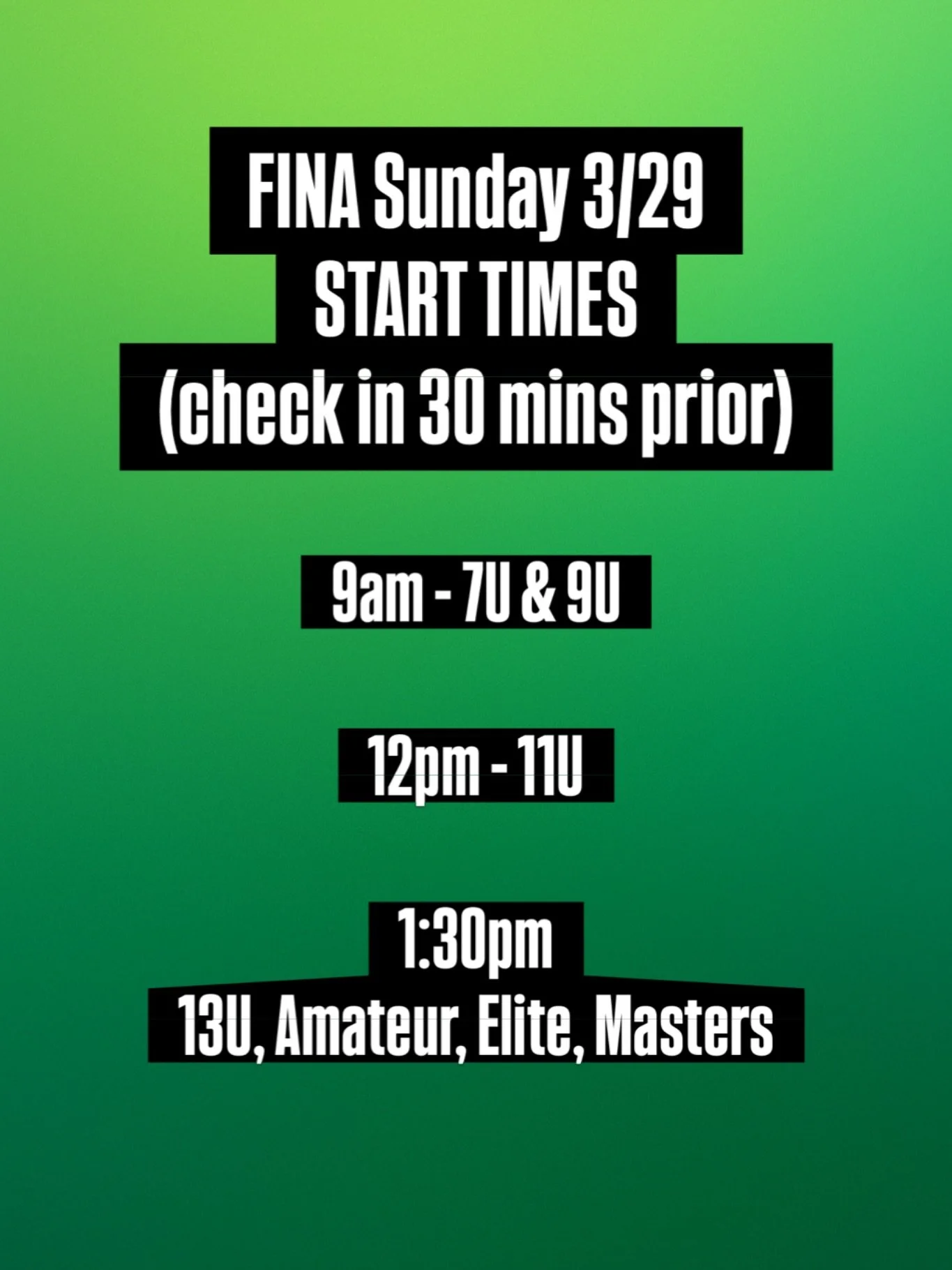 We&rsquo;re all set for our FINA Speed &amp; Endurance competitions tomorrow (Sunday, 3/28)! 🔥
Check out the start times and get ready to hit the course!

#fina #ninja #anw #apexninjawarriorsbysamsann #htown