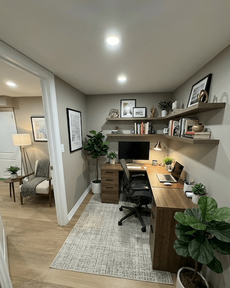 Basement home office renovation in Whitby with soundproofing for noise control, creating a private and distraction-free work-from-home space.