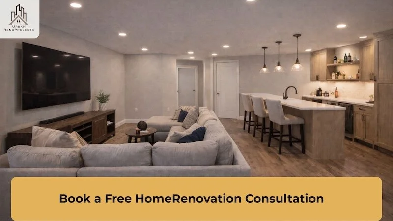 Basement finishing complete — LVP flooring and pot lights in Whitby Ontario home