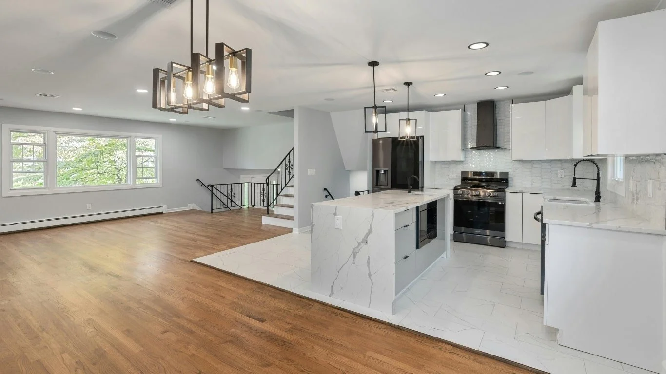 Luxury finished basement ADU with bright open-concept lounge in Whitby renovation project