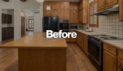 Before renovation: existing kitchen area in Oshawa home prior to open-concept kitchen remodel