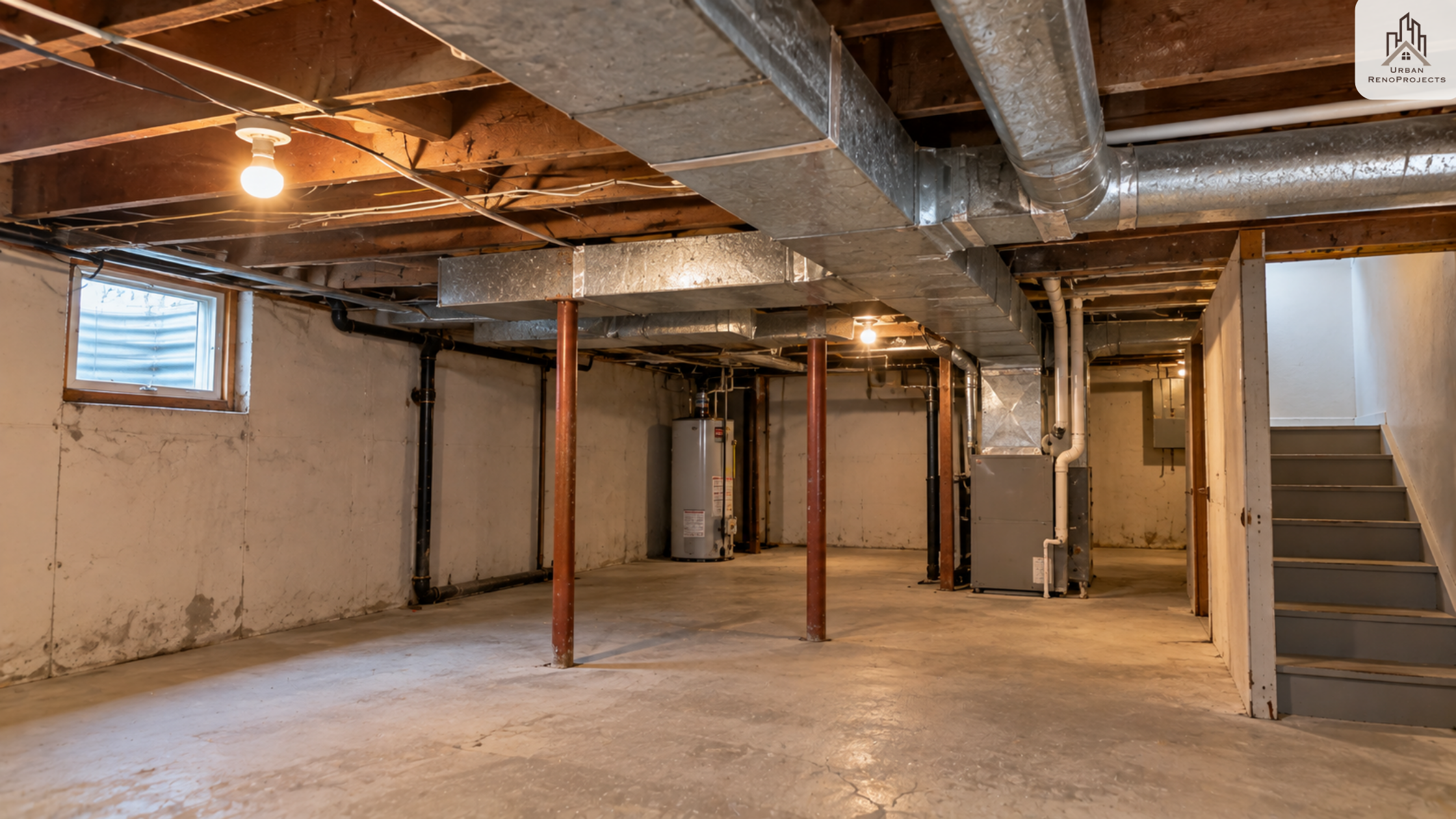Low ceiling basement in Durham Region before underpinning limited headroom | Urban Renoprojects