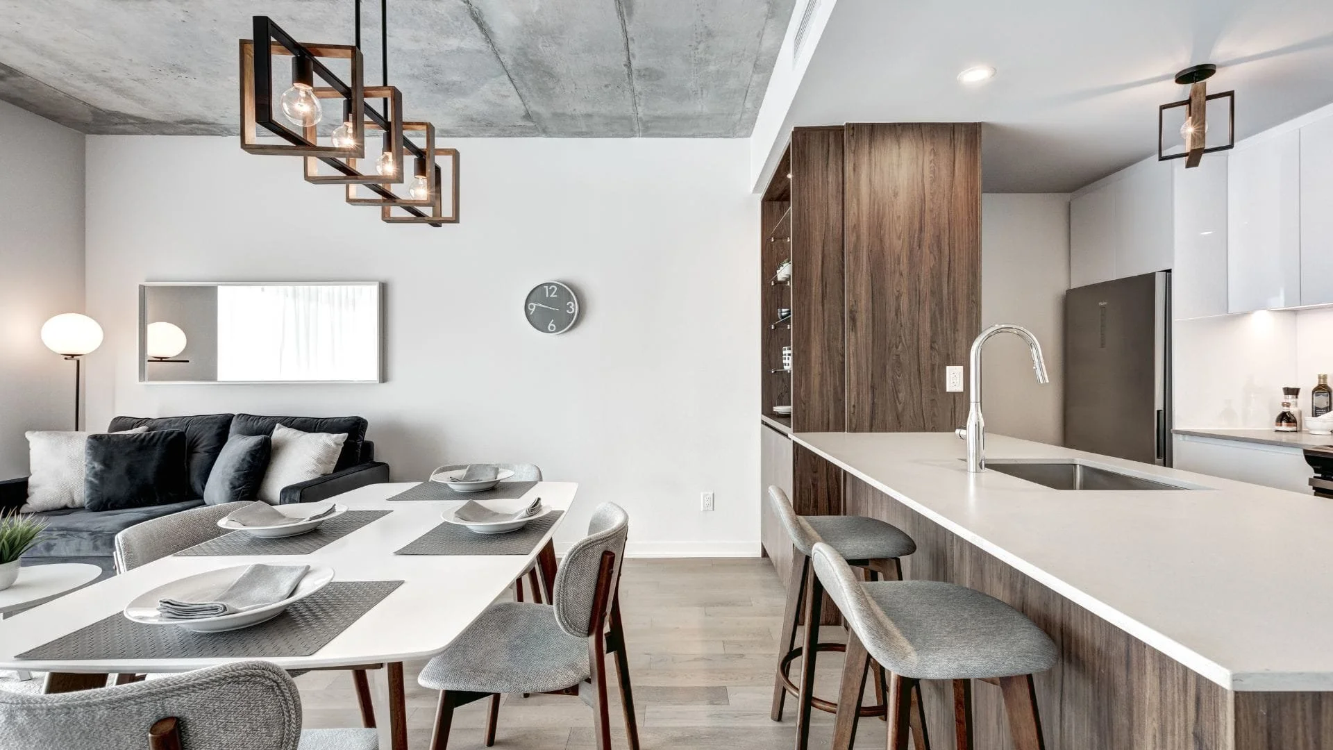 Quartz countertop and integrated dishwasher in Oshawa condo kitchen renovation