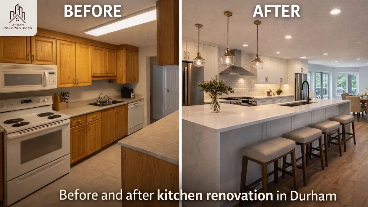Before and after kitchen renovation in Durham Region — mid-range remodel by Urban RenoProjects