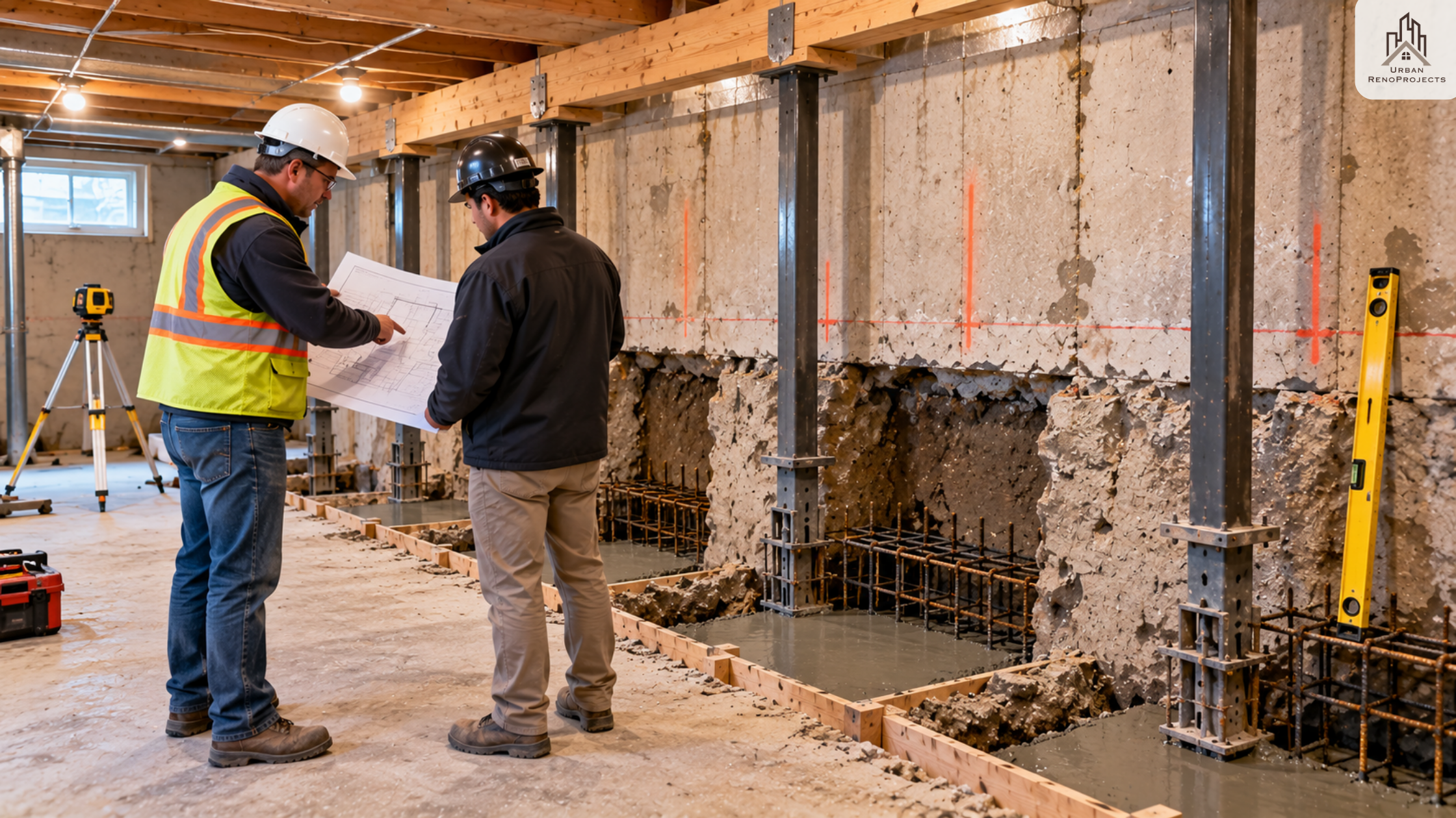 Structural inspection during basement underpinning in Durham Region Ontario | Urban Renoprojects