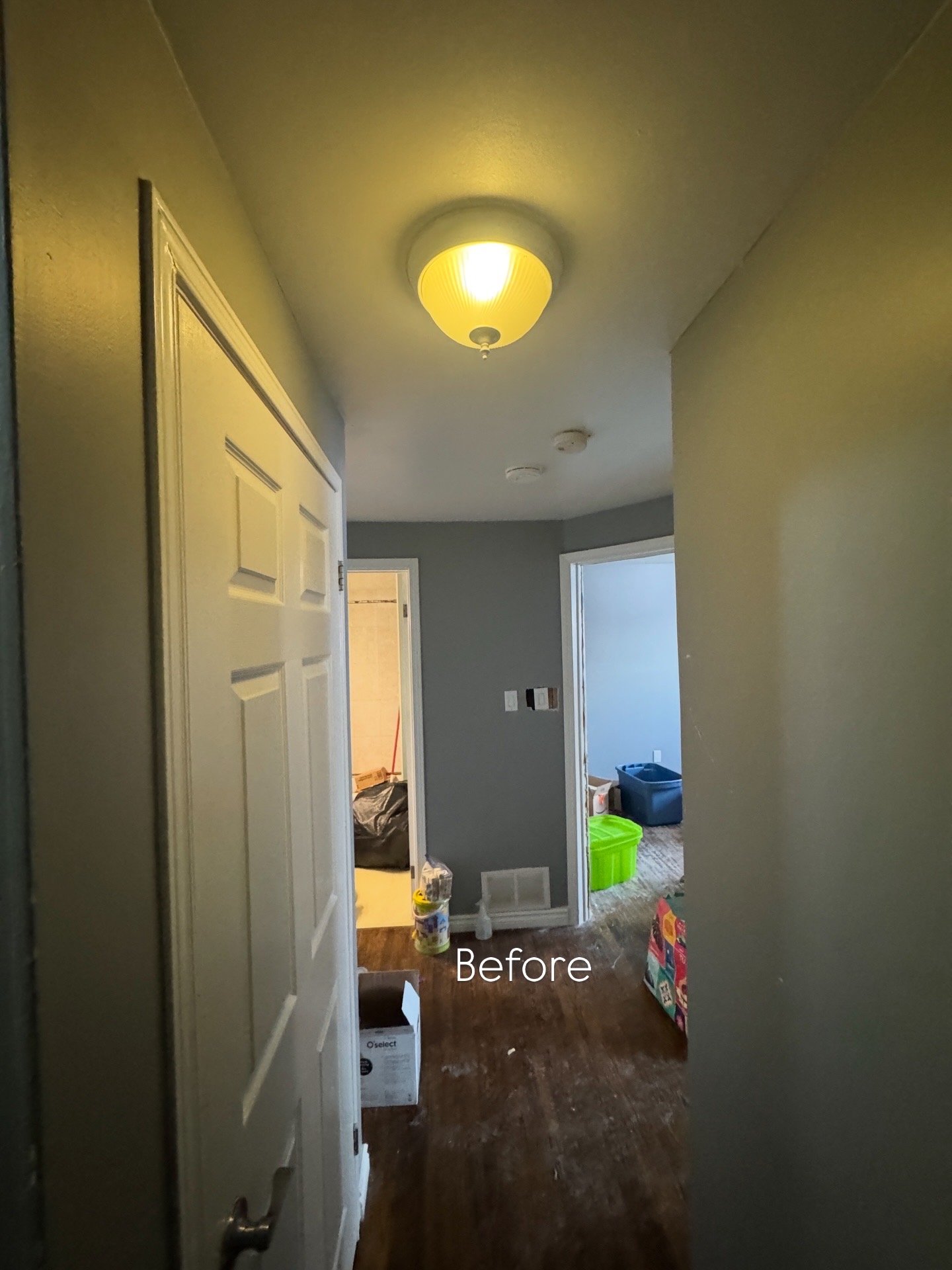 before renovation picture of basement hallway