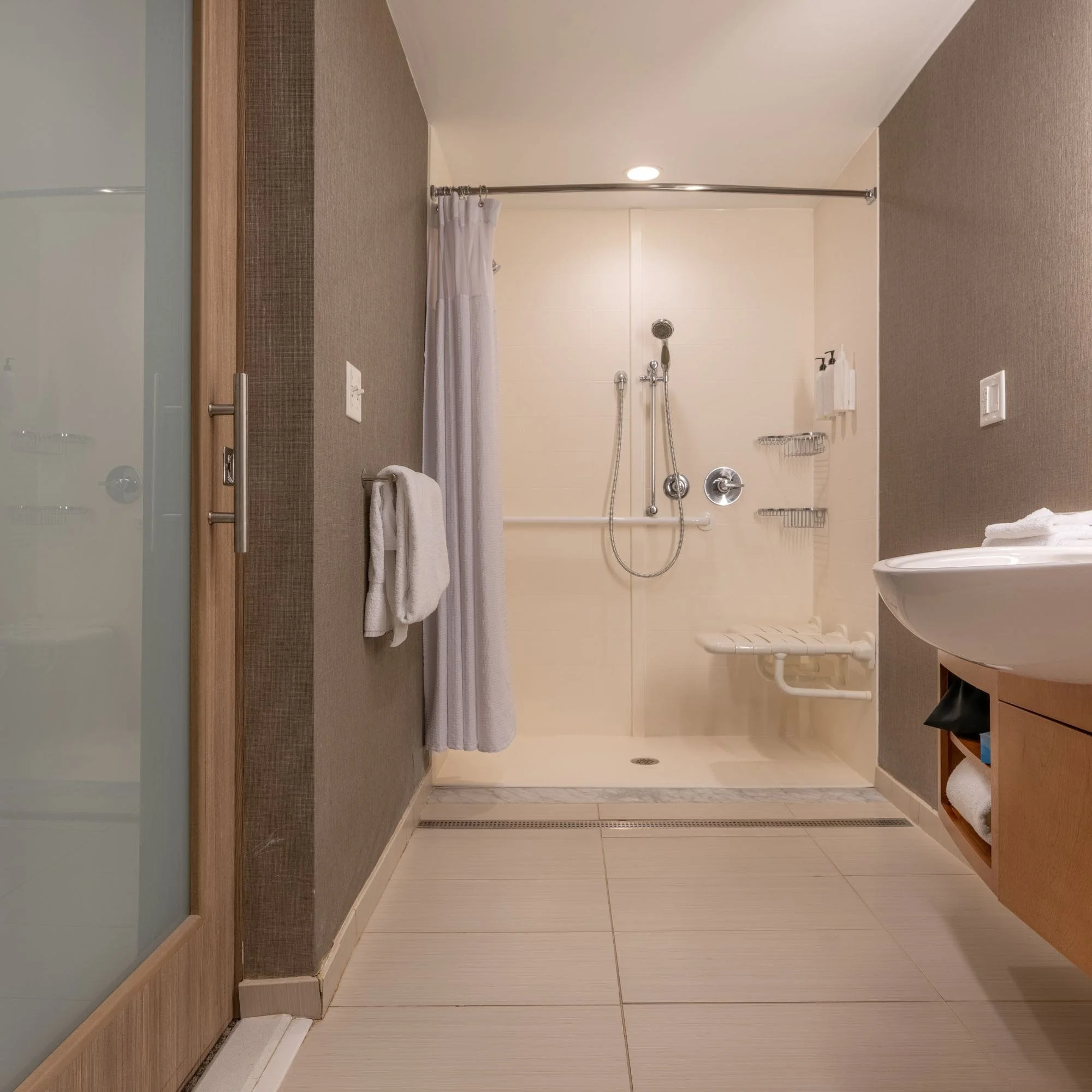 Adaptable Bathroom (future-ready, grab-bar blocking, wider clearances)