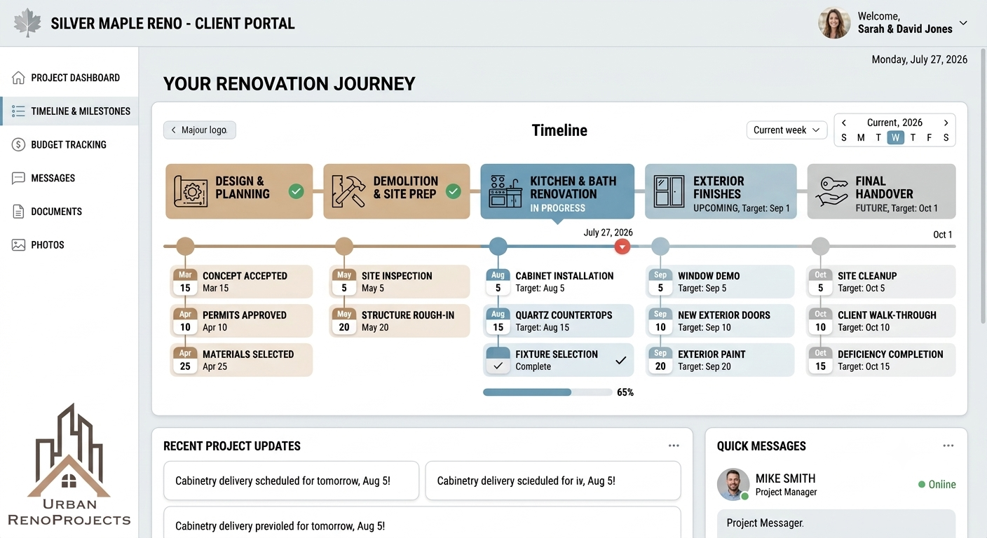 Client portal showing the timelines of their renovation journey