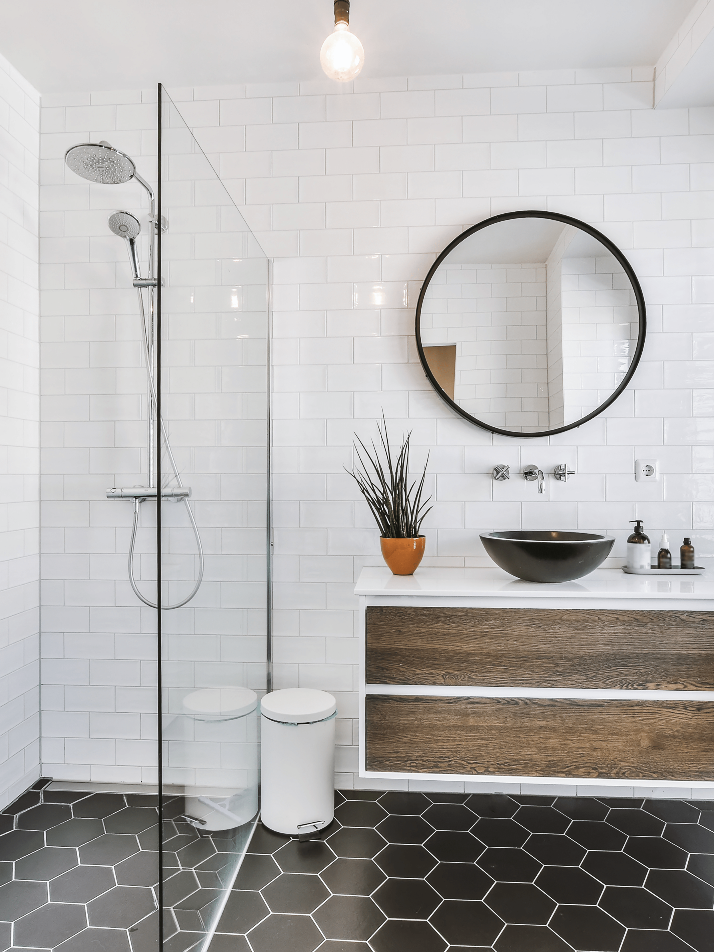 Tub to shower conversion bathroom