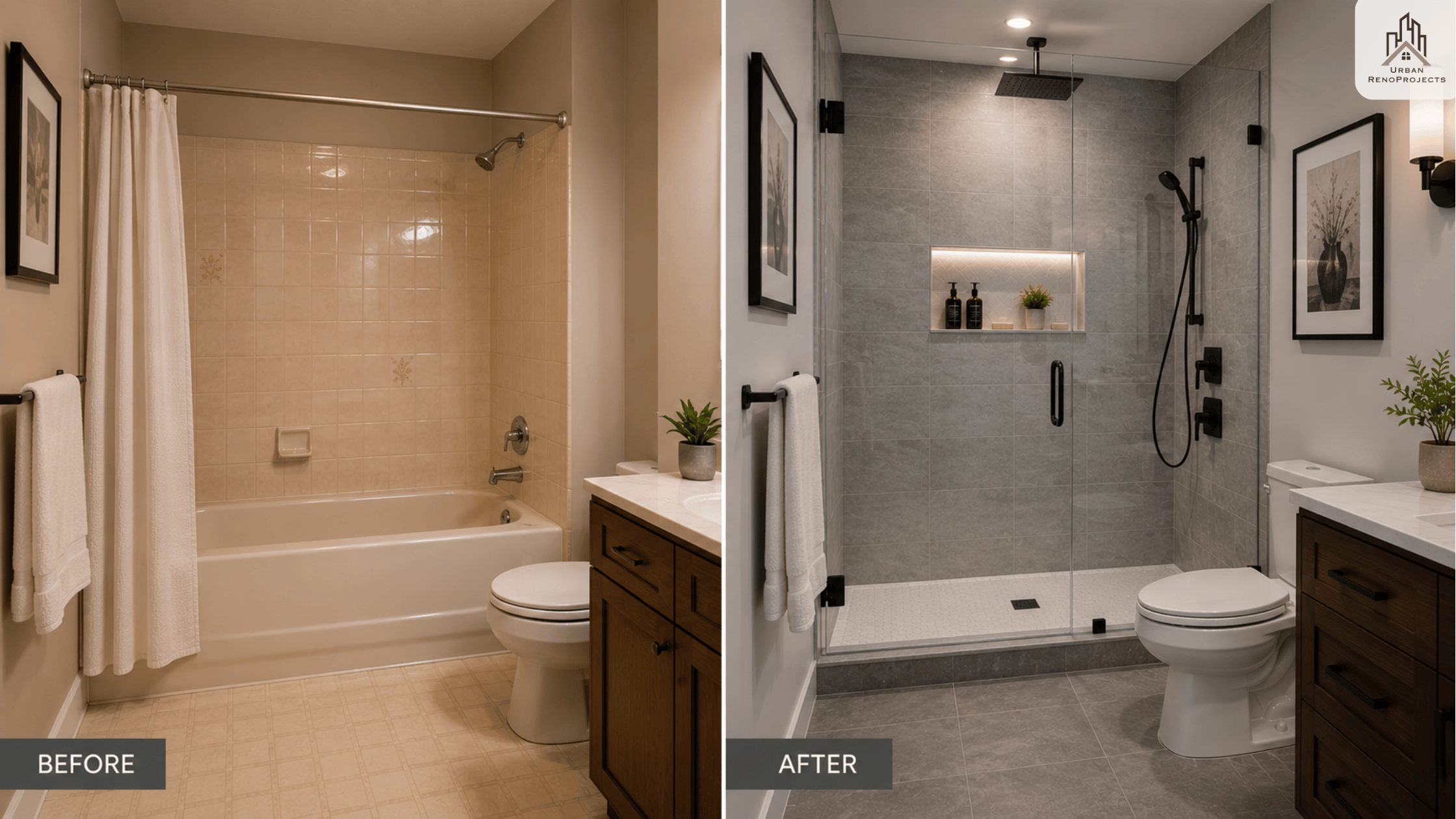 Tub to shower conversion in main bathroom - Oshawa Durham Region renovation by Urban RenoProjects