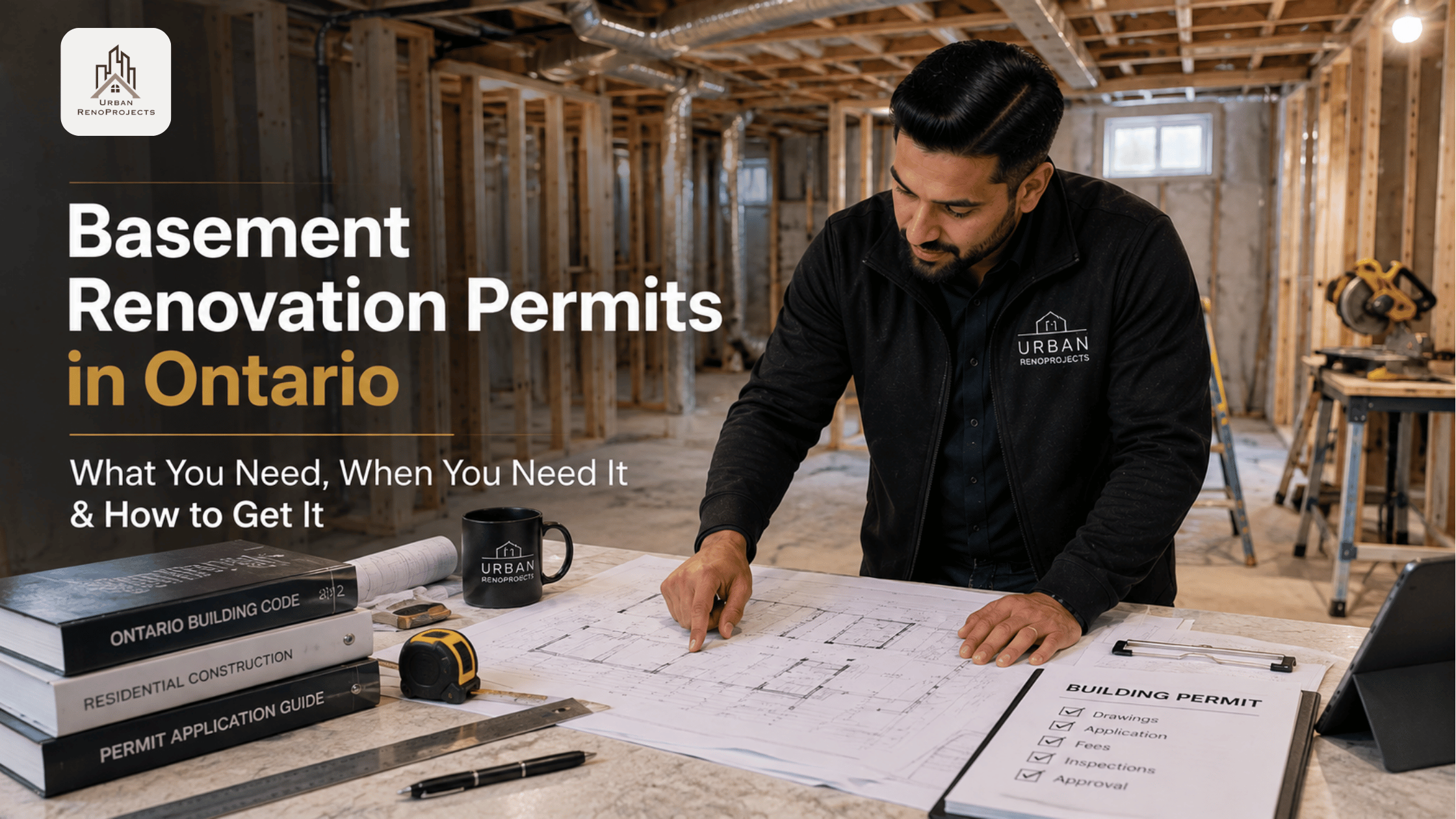Basement renovation permit drawings reviewed on site in Durham Region Ontario | Urban RenoProjects