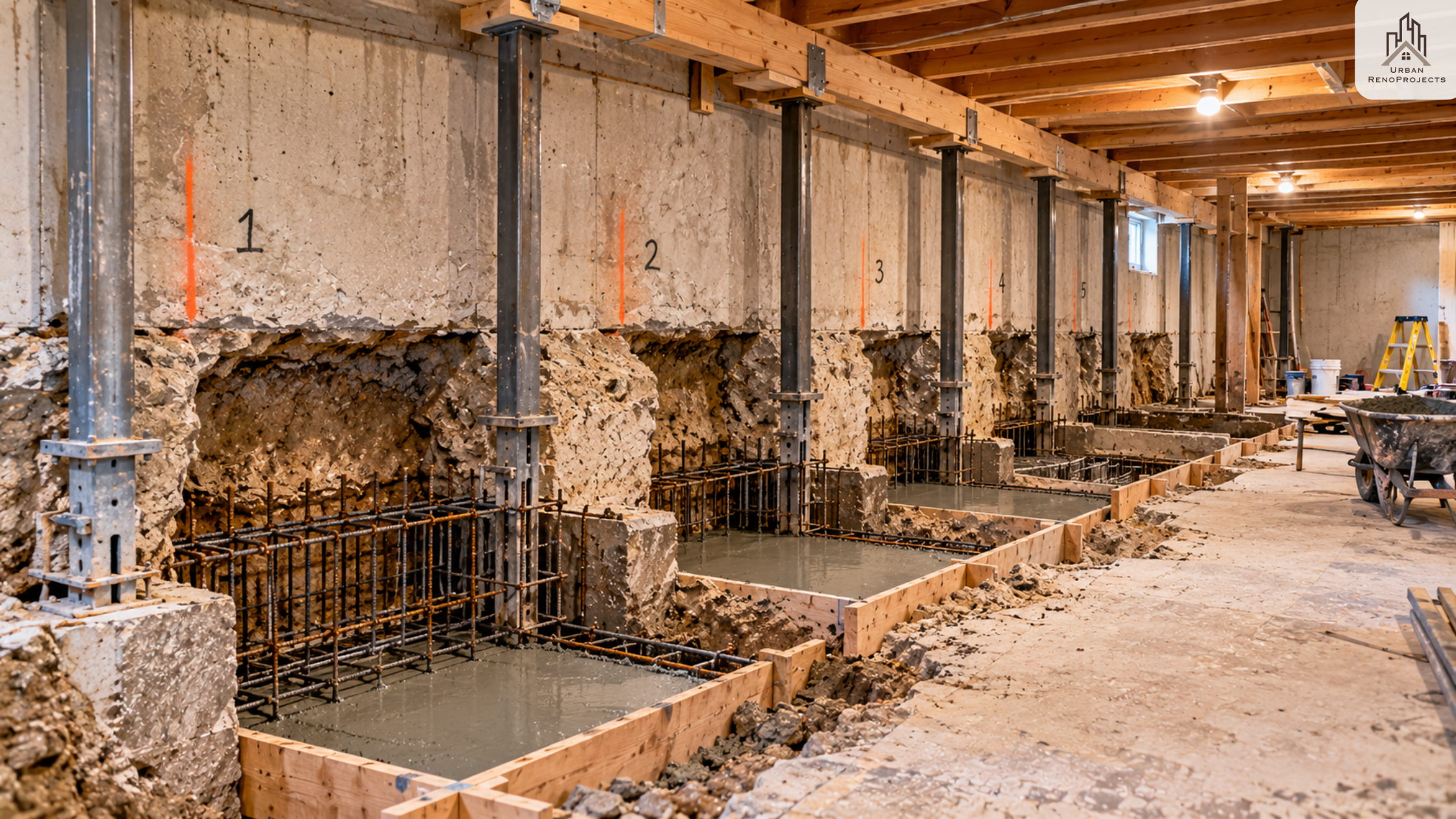 Basement underpinning excavation and sectional concrete pouring process in Durham Region | Urban Renoprojects