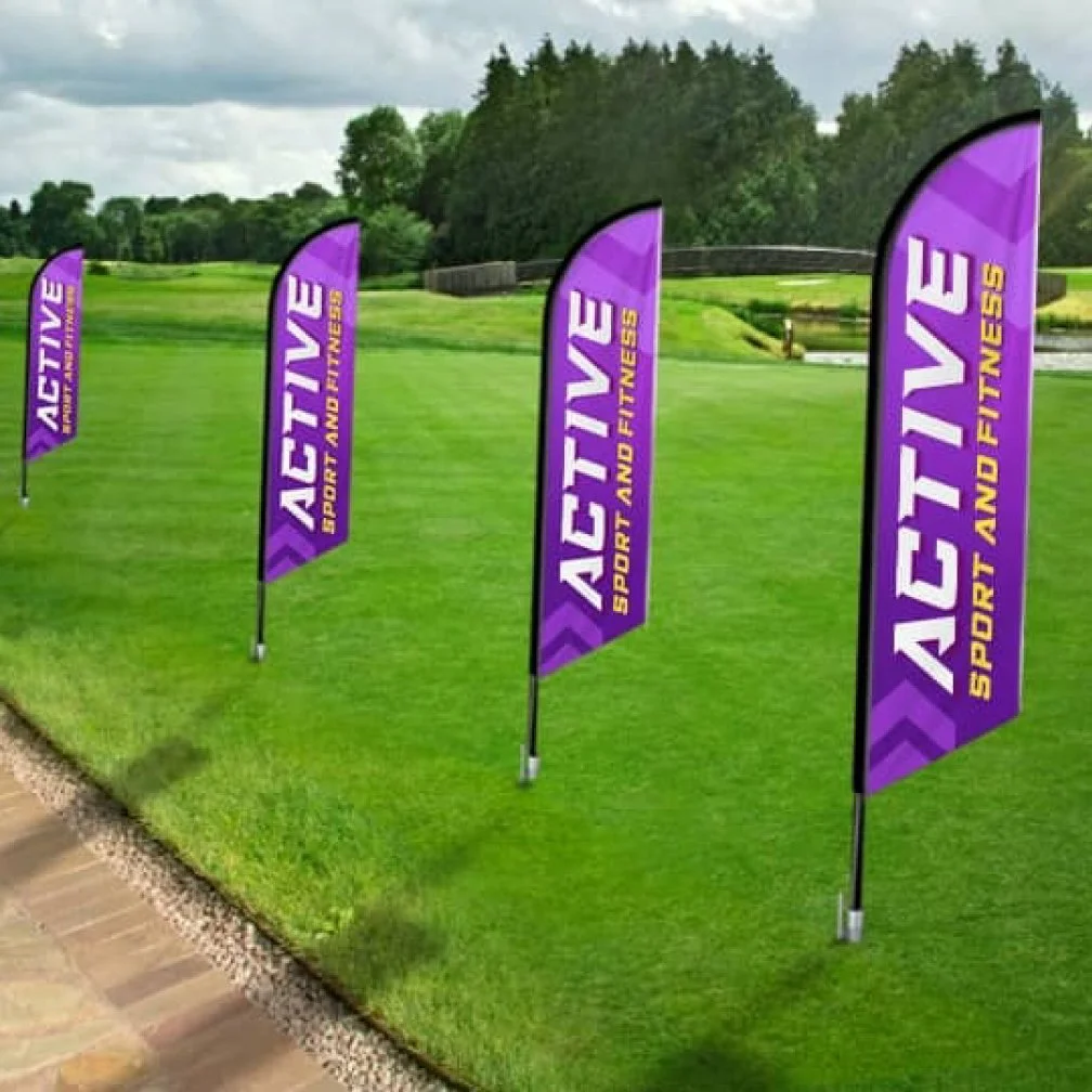 image shows sour high quality feather flags