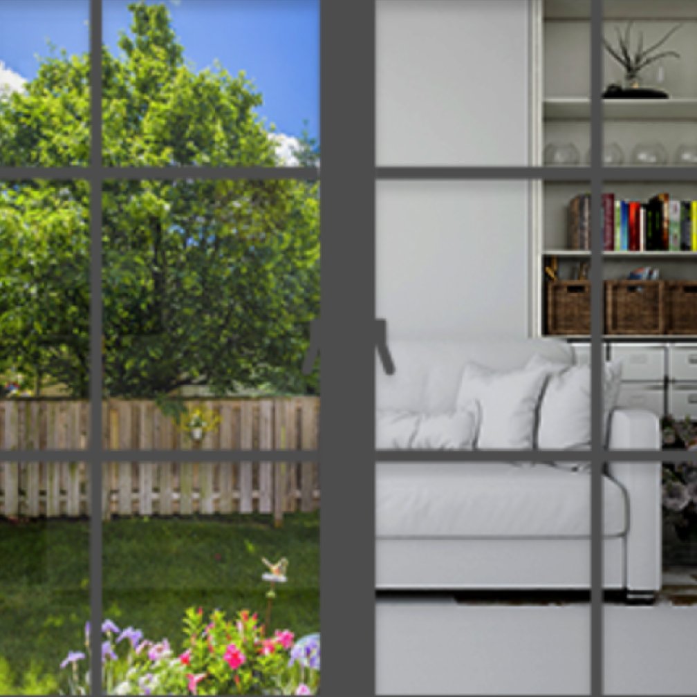 Image of a reflective mirror tinted window
