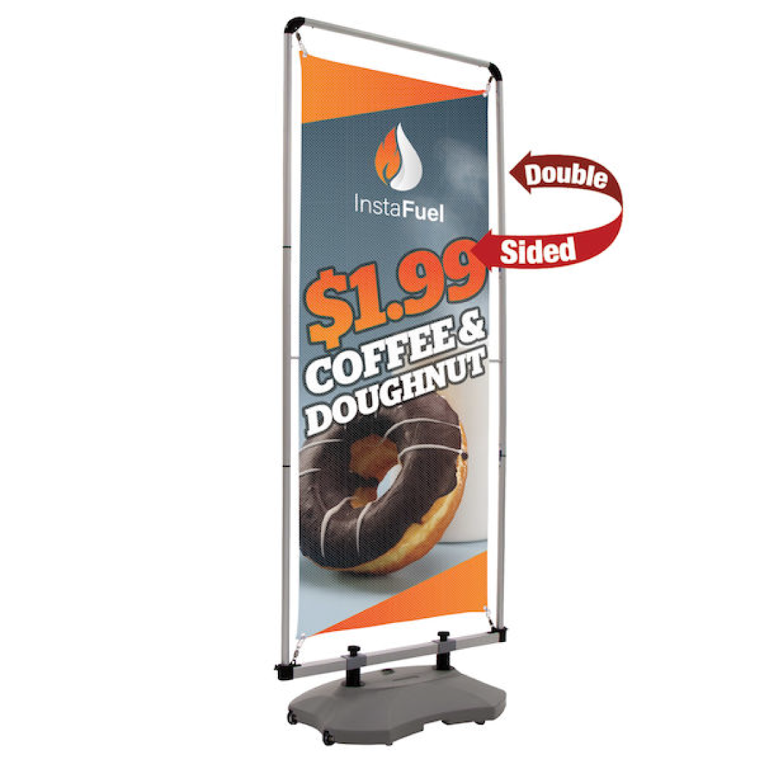 Image of tall, double sided flexible sign