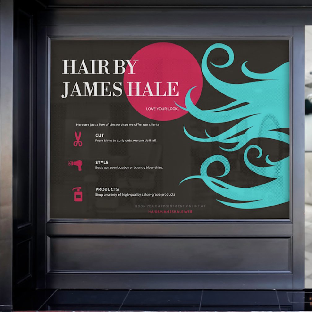 printed window decals on outdoor window of a storefront