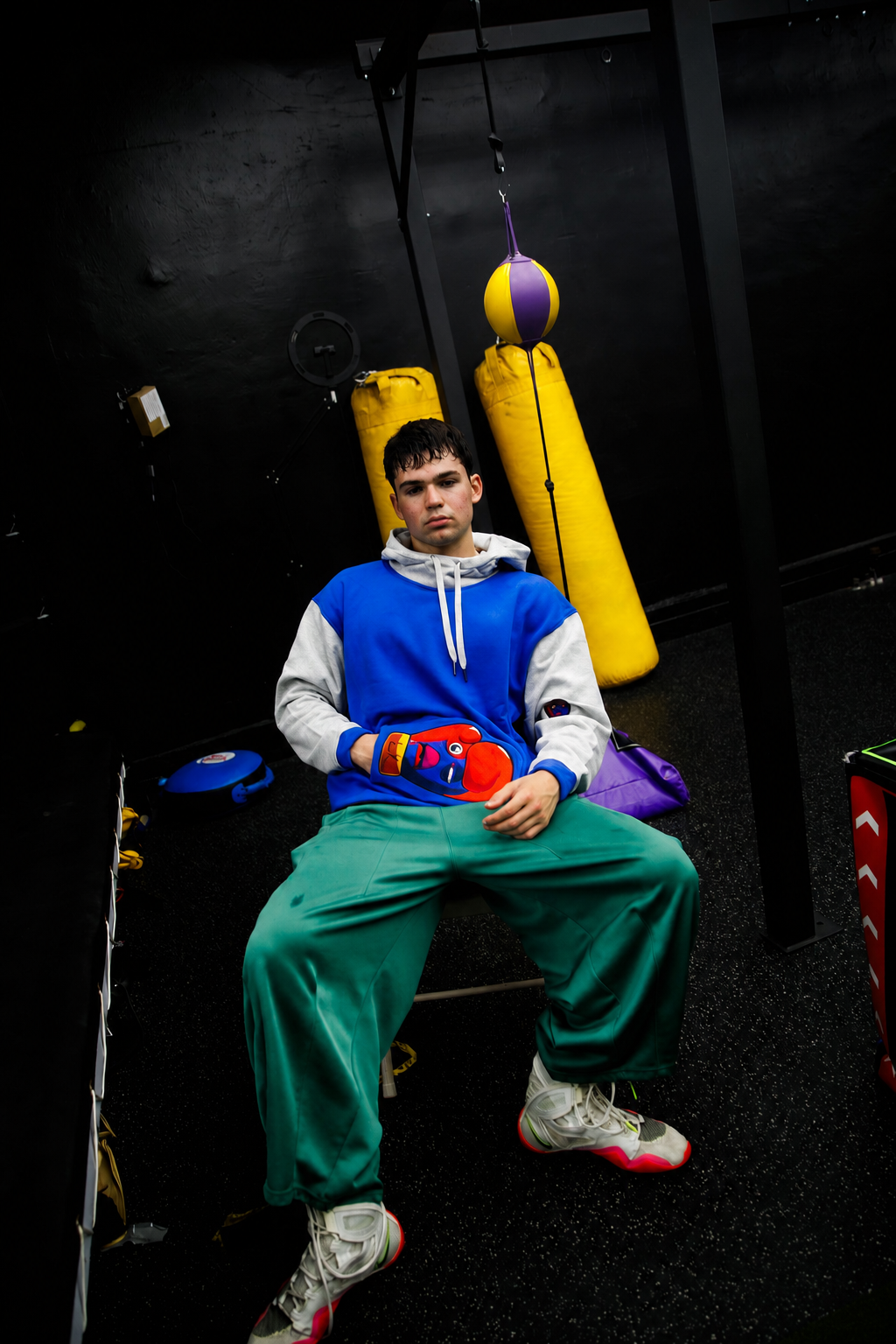 BLUE AND GREY LK GLOVE POCKET HOODIE