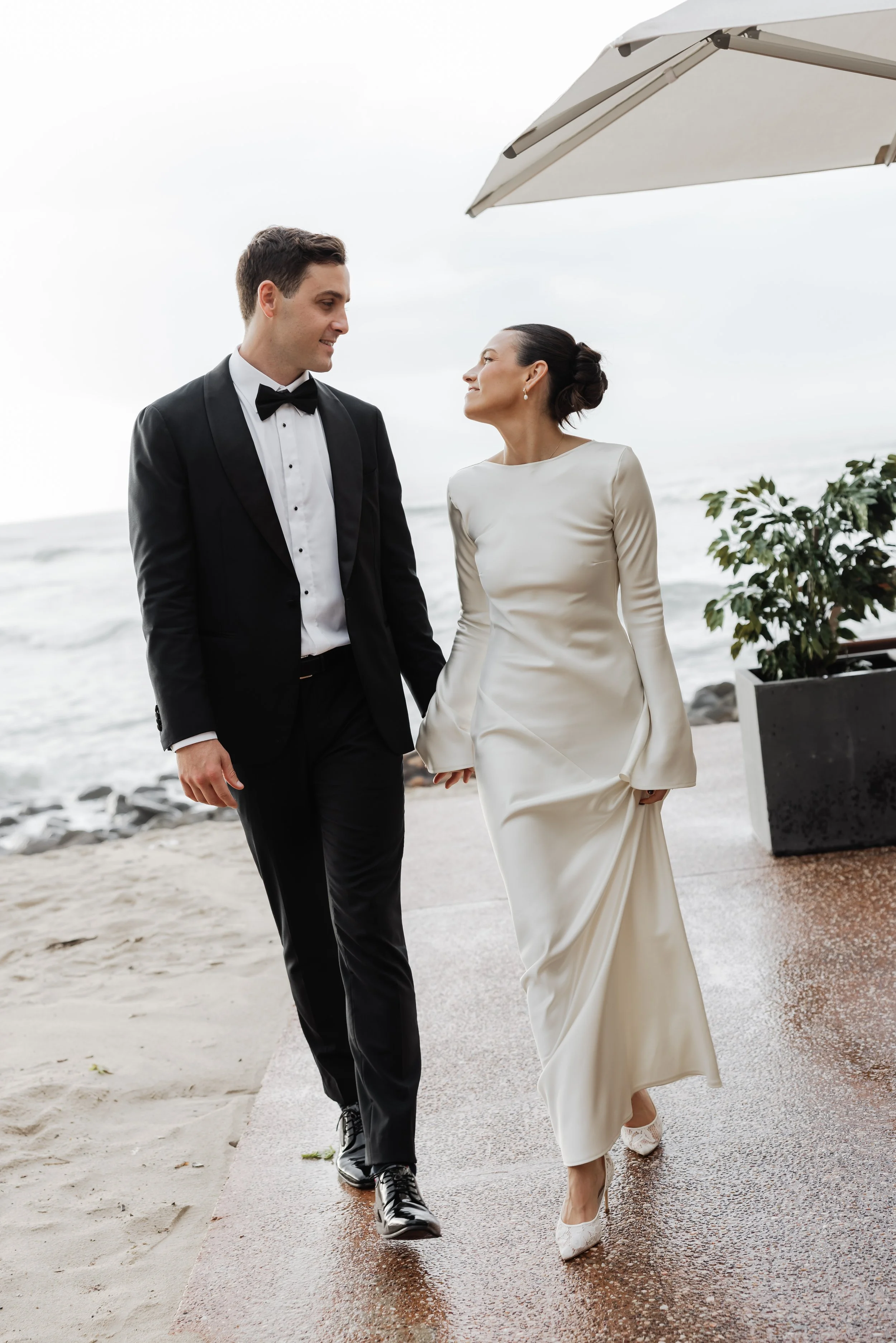 Wedding couple's portrait captured on the Gold Coast at Rick Shores Restaurant