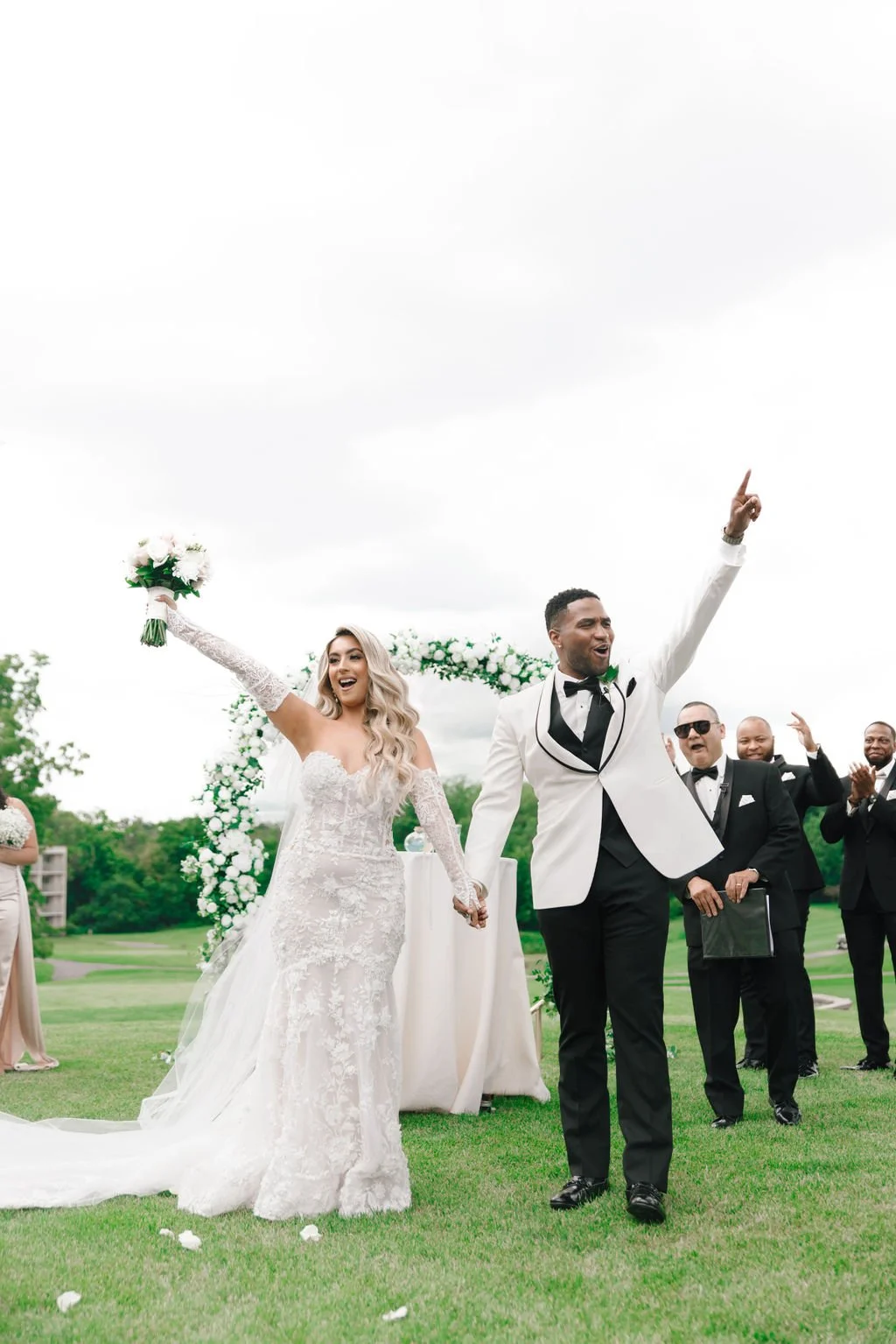 Bride and groom celebrating their multicultural wedding ceremony in Chicago