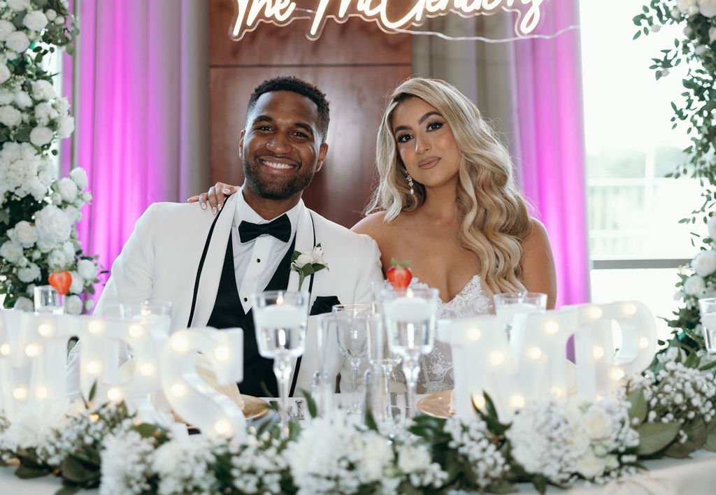 Bride and groom together at their modern Chicago wedding celebration