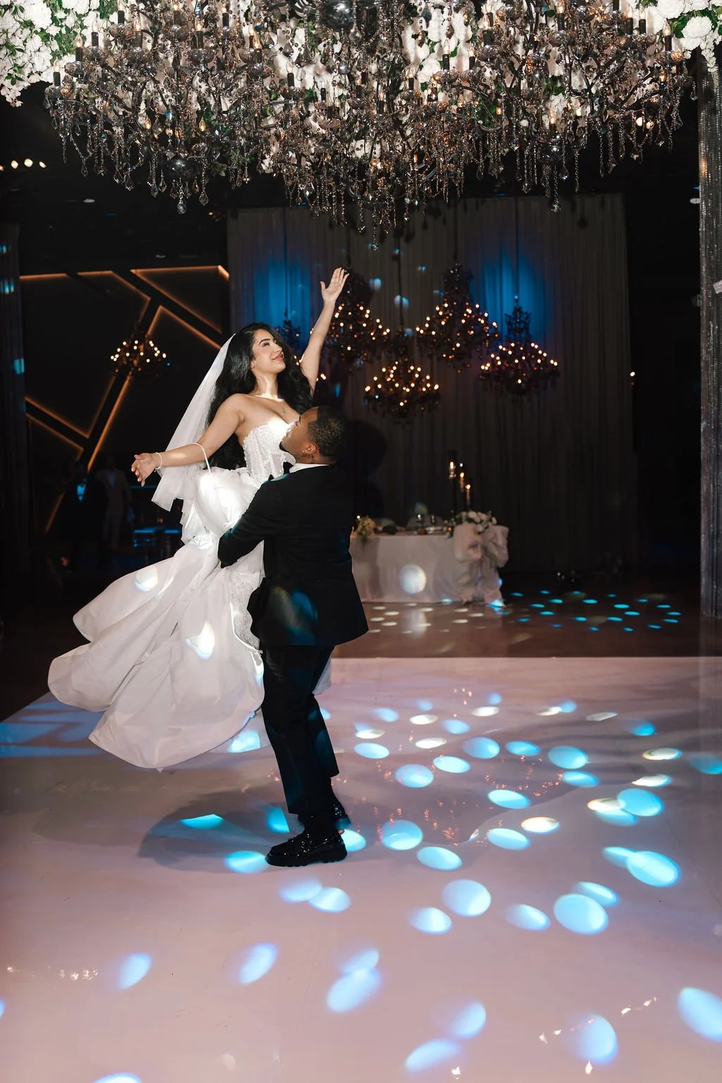 Bride and groom celebrating their Latino wedding with family and friends in Chicago