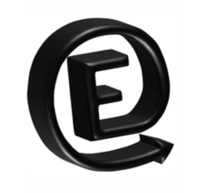 Black 3D e symbol design on white background