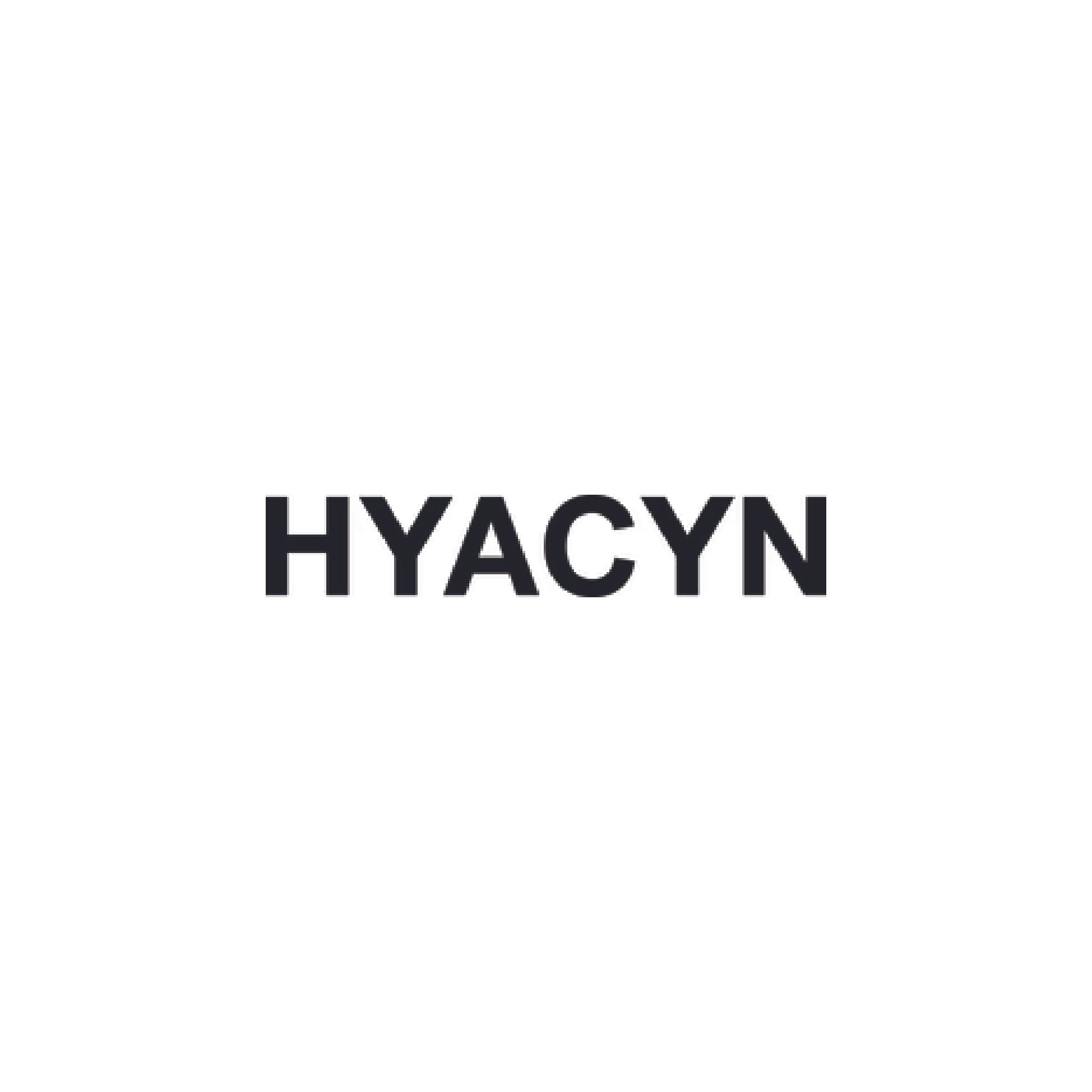 The name 'HYACYN' written in black capital letters on a white background.