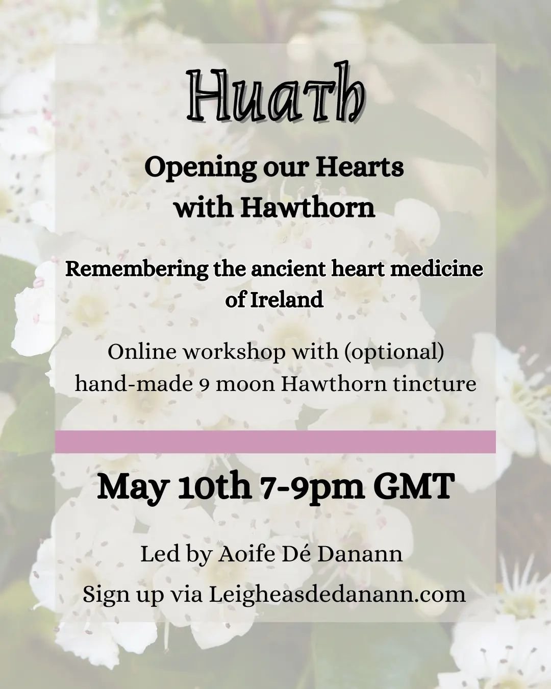 Huath - Opening our Hearts with Hawthorn 
2 hour online workshop &amp; ceremony. 

Remembering the ancient heart medicine of Ireland. 

Dia dhaoibh, 

This is an invitation to join us for an evening workshop &amp; ceremony with Huath, sacred ancient 