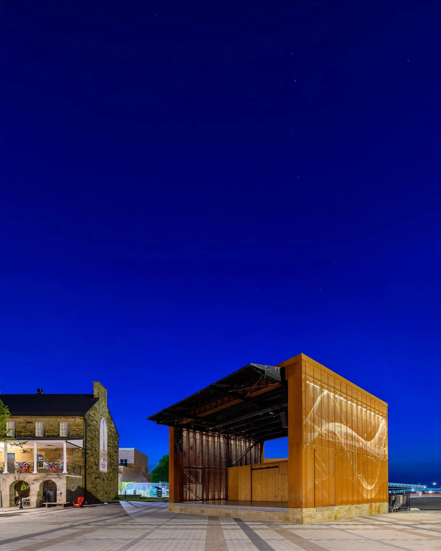 Garrison Stage | Fredericton NB | Acre Architects
Custom perforated brake formed 1.5mm CORTEN facade and  sub-framing. 

Architect: @acre_architects 
Photo: @markhemmings 
Material Supply Partner: @ruukkipro @keel__ap 
Contractor: @birdconstructionin