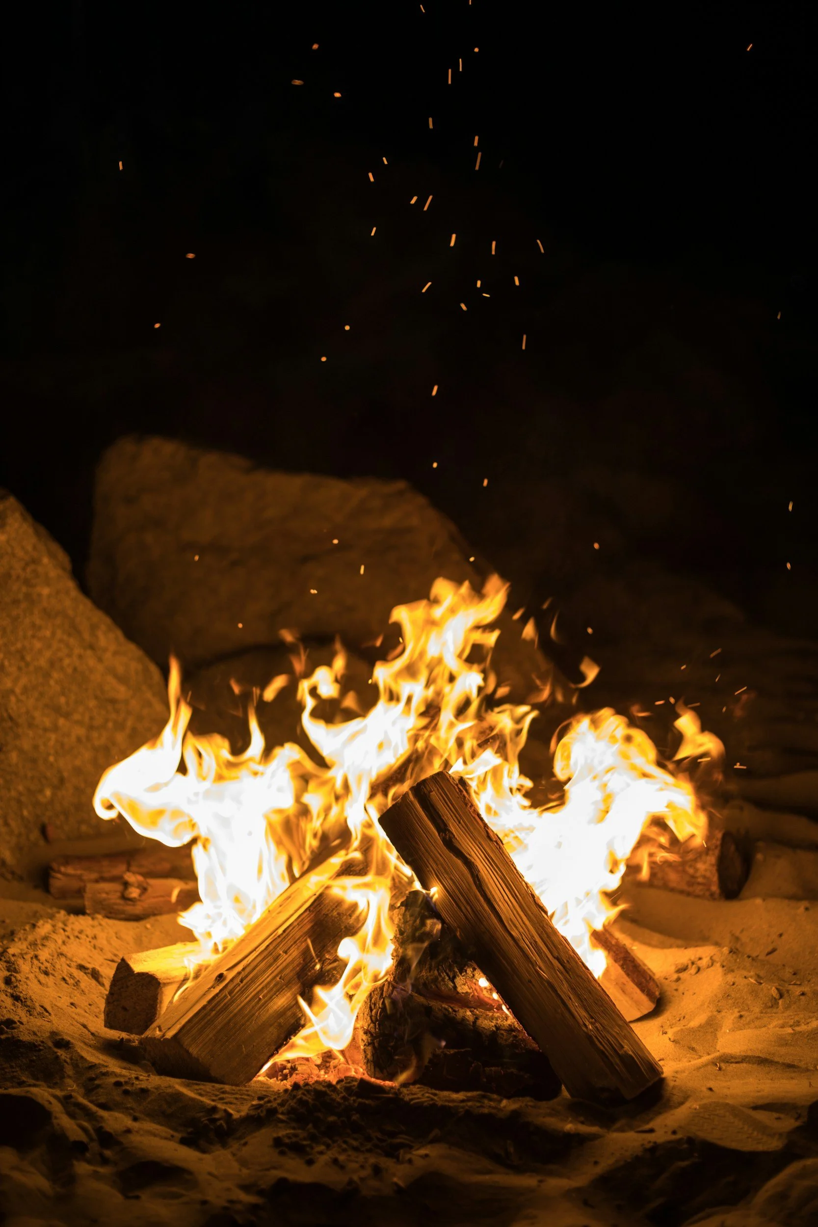 A roaring campfire