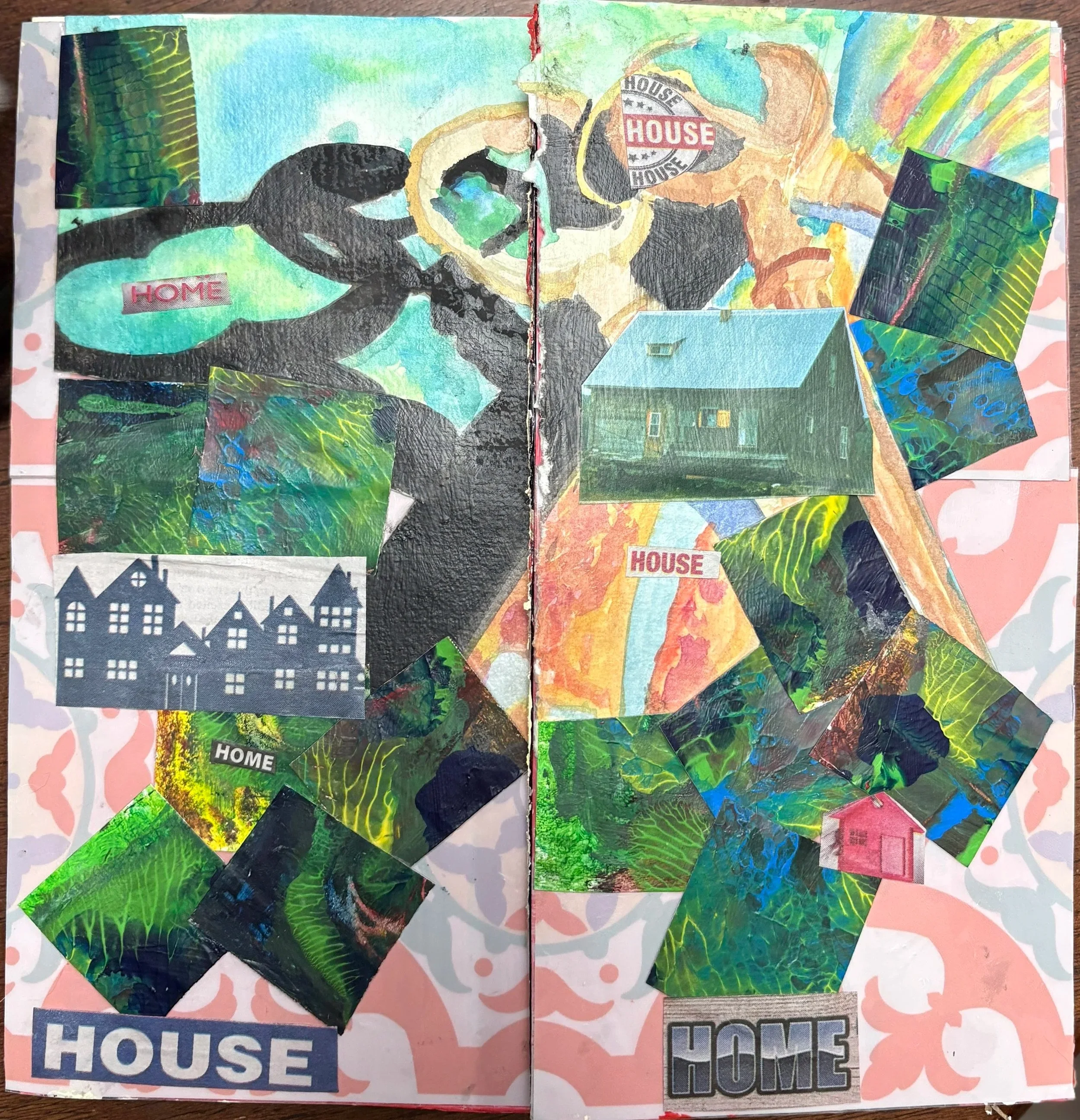 Front view of collage on paperboard