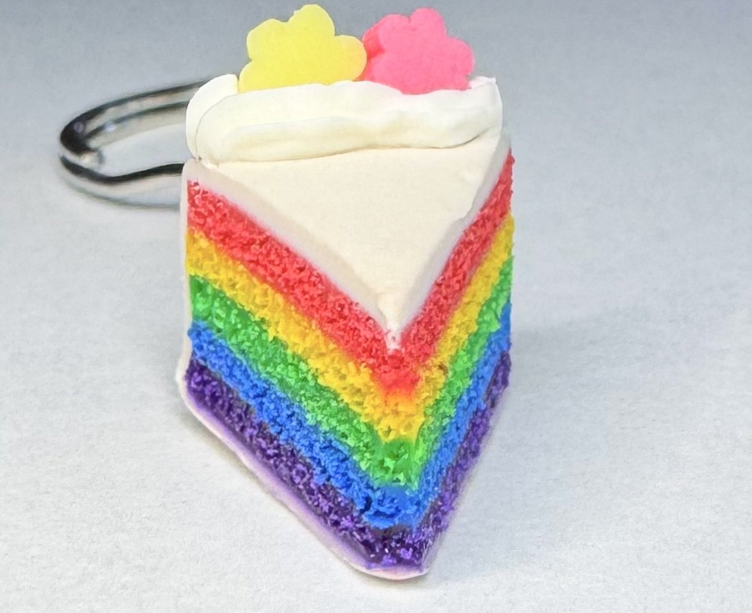 Rainbow Cake Slice Clay Keychain