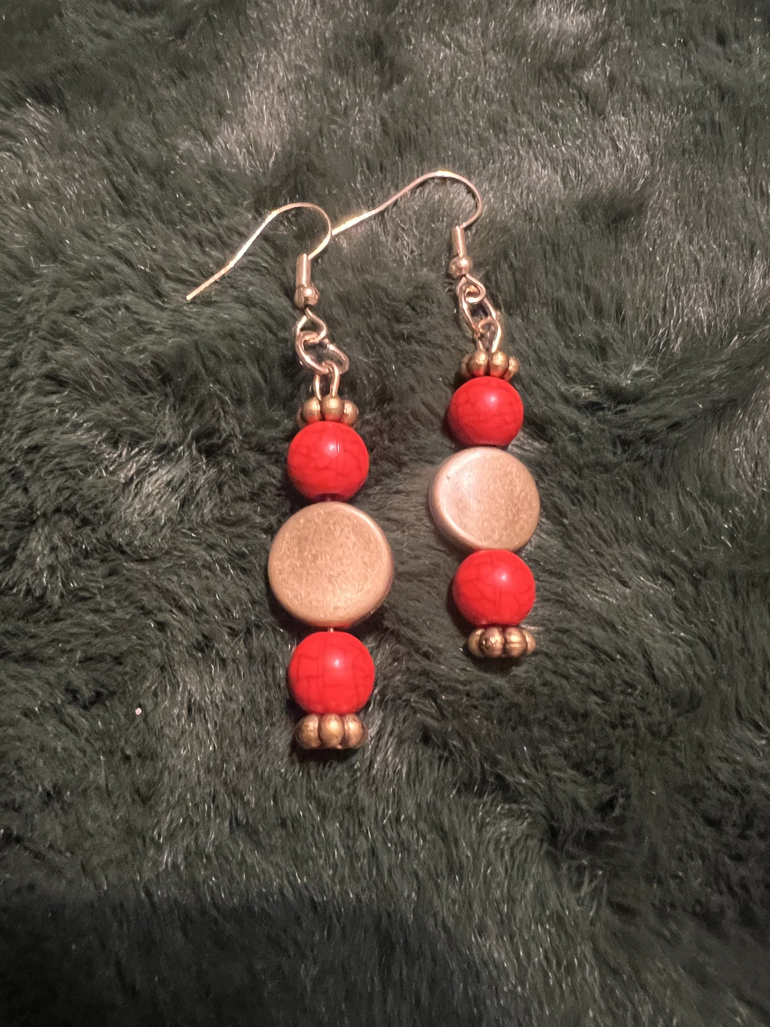 Red & Gold Beaded Earrings