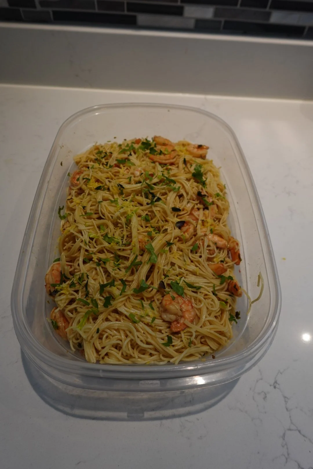 Shrimp and pasta in a lemon butter sauce