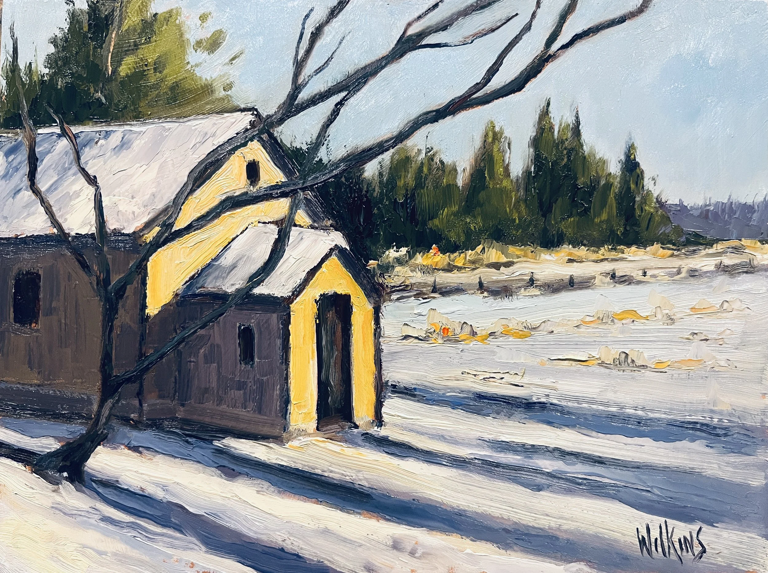 "Bunk House at Fish Creek", 9X12" Oil on Birch, $300UF
